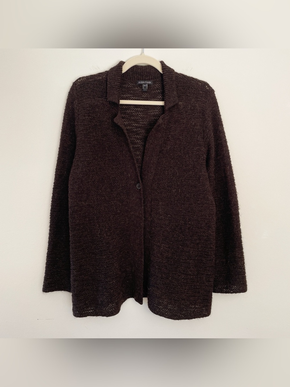 Eileen Fisher 100% Baby Alpaca Wool Knit Cardigan Sweater Womens Large Chocolate - Picture 7 of 11